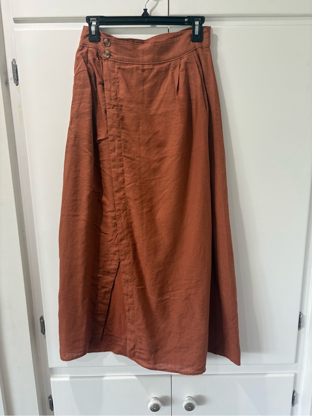 by Anthropology Women's Maxi Skirt in Rust with Button Detail 6 Linen Blend